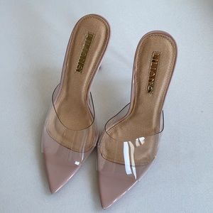 Miss Lola Pink Rose Clear High Heel Pumps 9